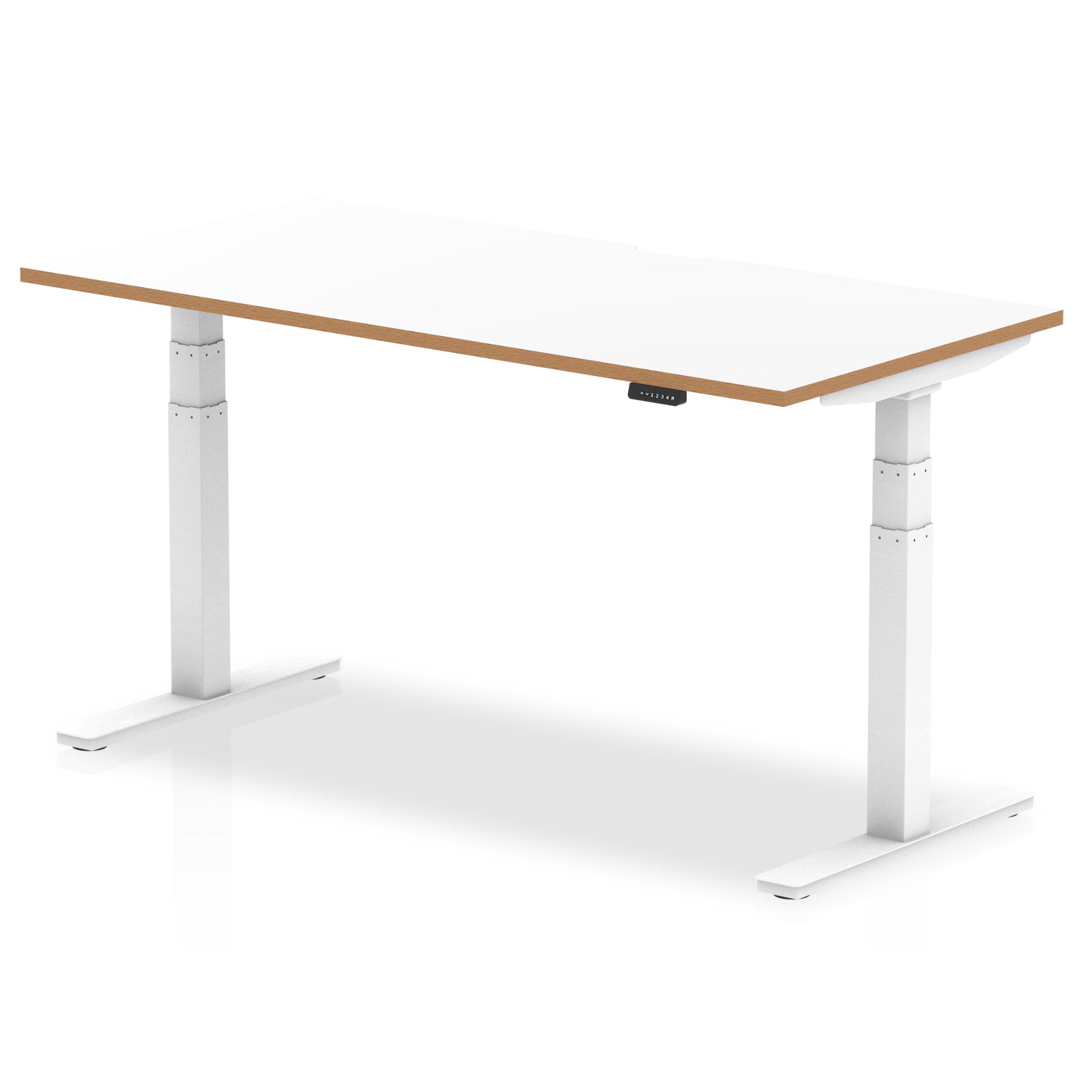 Oslo Air Height Adjustable Desk White Top Natural Wood Edge White Fram