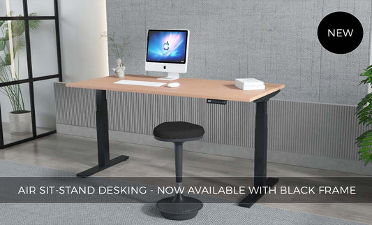 AIR SIT-STAND ADJUSTABLE DESKS NOW AVAILABLE WITH SLEEK BLACK LEG FRAME