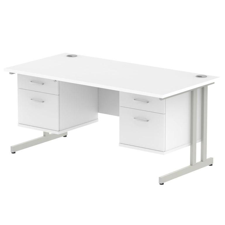 Impulse 1600mm Cantilever Straight Desk With Two Fixed Pedestal