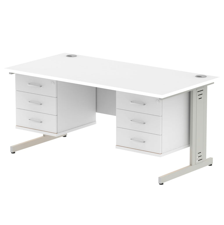 Impulse 1600mm Cable Managed Straight Desk With Two Fixed Pedestal