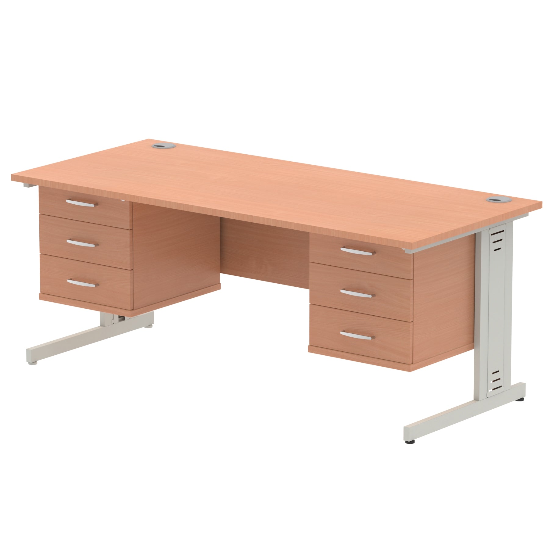 Impulse 1800mm Cable Managed Straight Desk With Two Fixed Pedestal