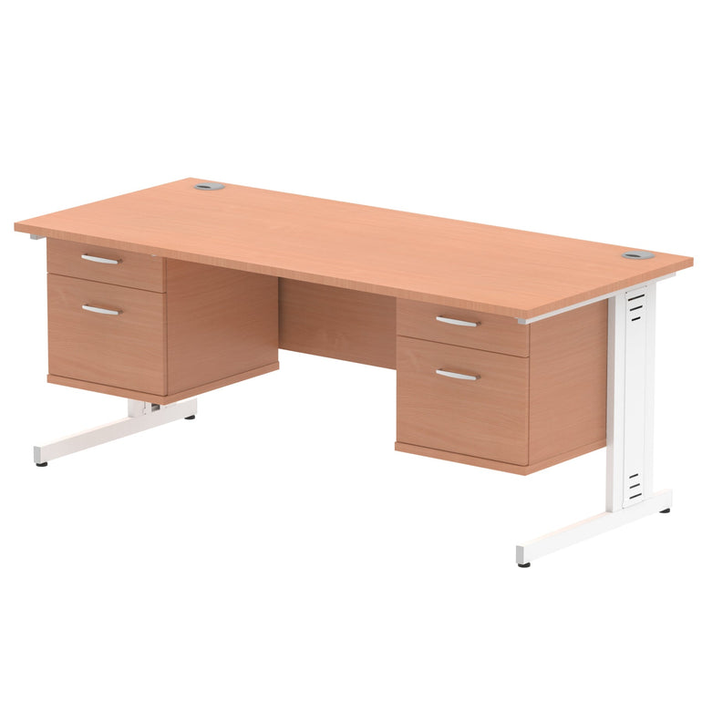 Impulse 1800mm Cable Managed Straight Desk With Two Fixed Pedestal