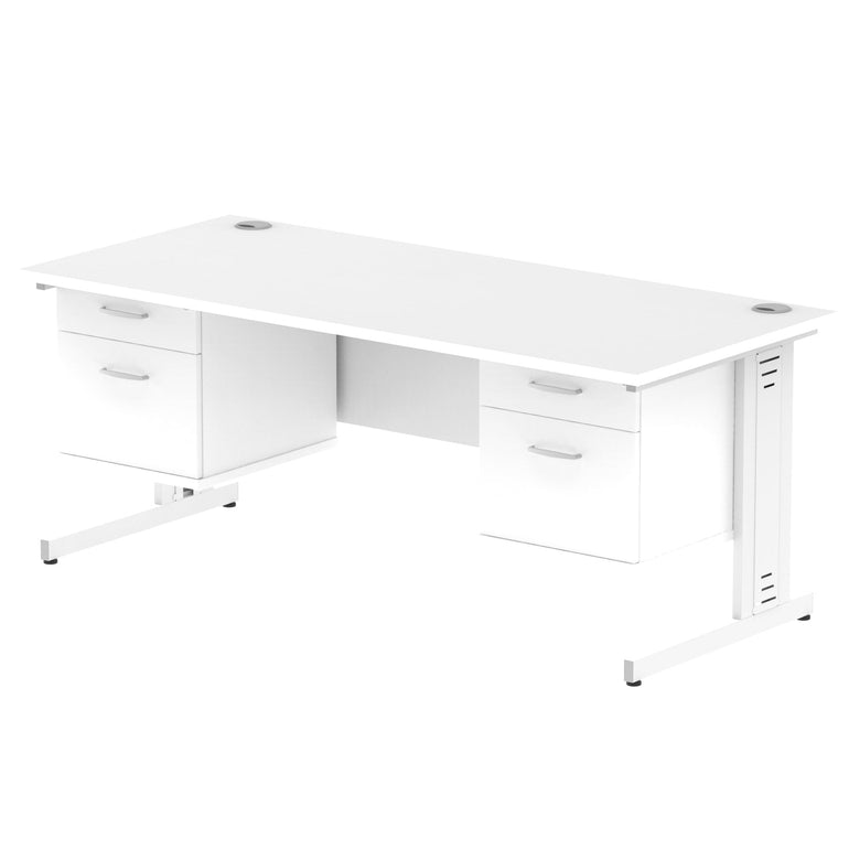 Impulse 1800mm Cable Managed Straight Desk With Two Fixed Pedestal