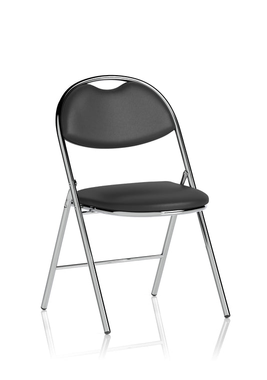 EE - Milan High Back Black Vinyl Chrome Frame Folding Visitor Chair