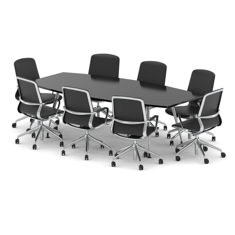 High Gloss 2400mm Writable Boardroom Table With Set Of Executive Chairs