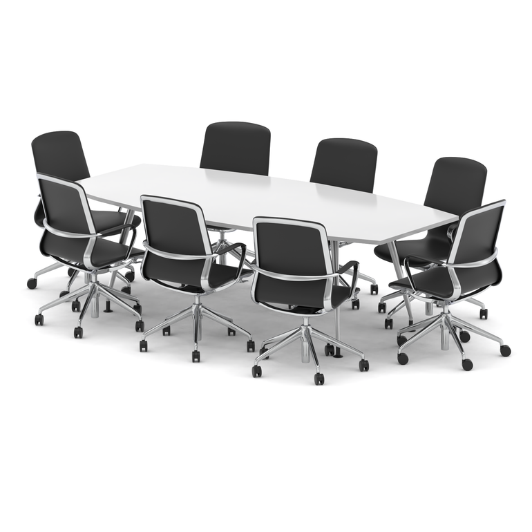 High Gloss 2400mm Writable Boardroom Table With Set Of Executive Chairs