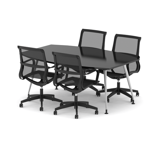 High Gloss 1800mm Writable Boardroom Table With Set Of Executive Chairs