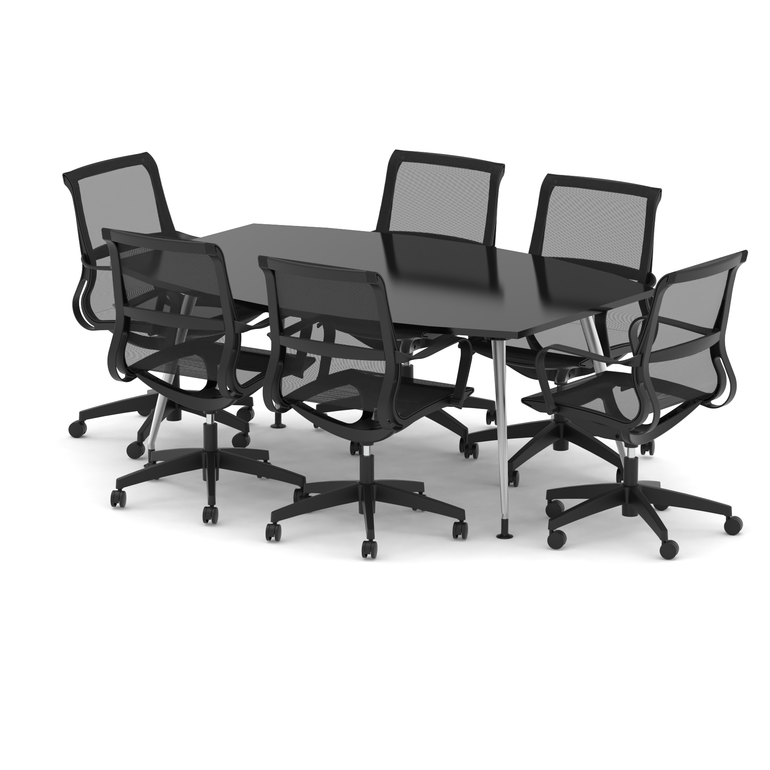 High Gloss 1800mm Writable Boardroom Table With Set Of Executive Chairs