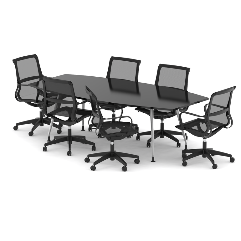 High Gloss 2400mm Writable Boardroom Table With Set Of Executive Chairs