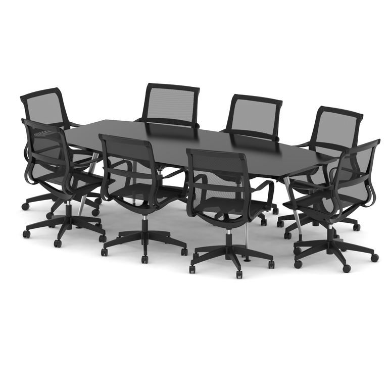 High Gloss 2400mm Writable Boardroom Table With Set Of Executive Chairs