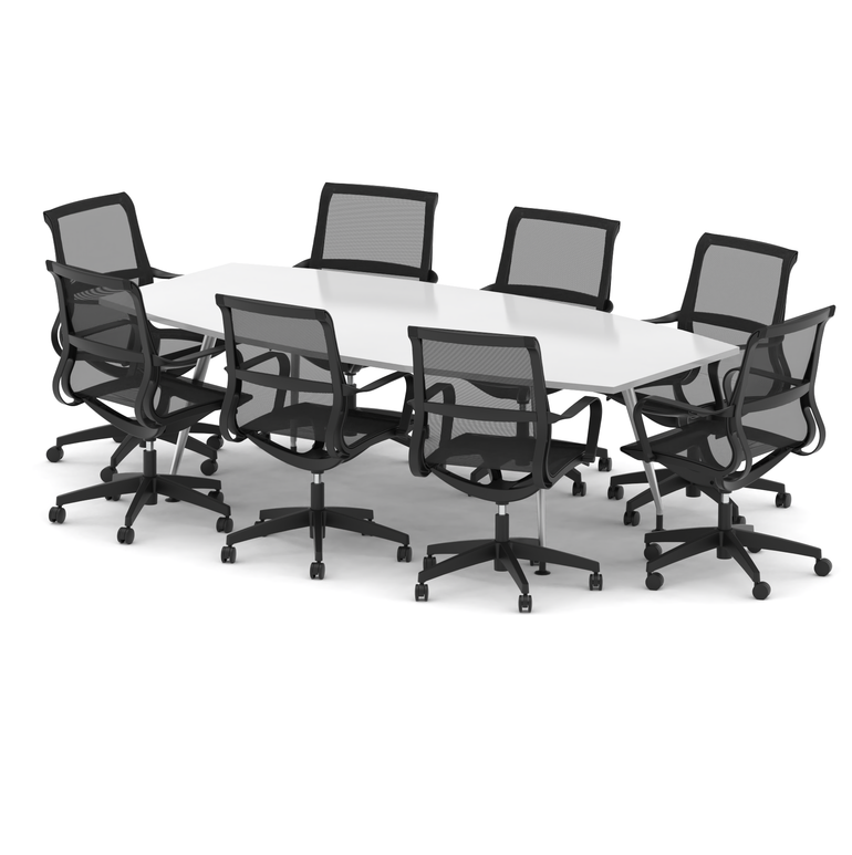 High Gloss 2400mm Writable Boardroom Table With Set Of Executive Chairs
