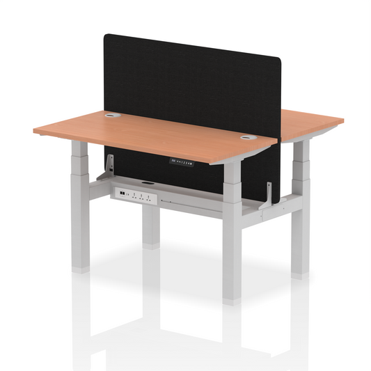 Air Back-to-Back Slimline Height Adjustable Bench Desk - 2 Person with Black Straight Screen