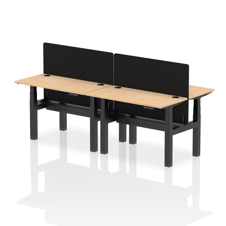 Air Back-to-Back Slimline Height Adjustable Bench Desk - 4 Person with Black Straight Screen
