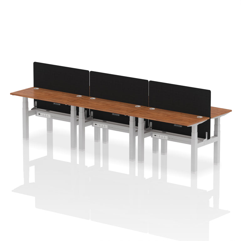 Air Back-to-Back Slimline Height Adjustable Bench Desk - 6 Person with Black Straight Screen
