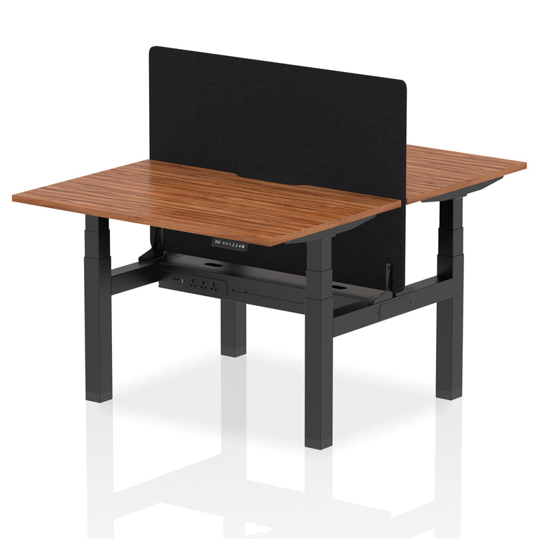 Air Back-to-Back Scalloped Edge Height Adjustable Bench Desk - 2 Person with Black Straight Screen