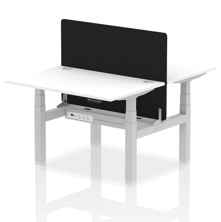 Air Back-to-Back Height Adjustable Bench Desk - 2 Person with Black Straight Screen