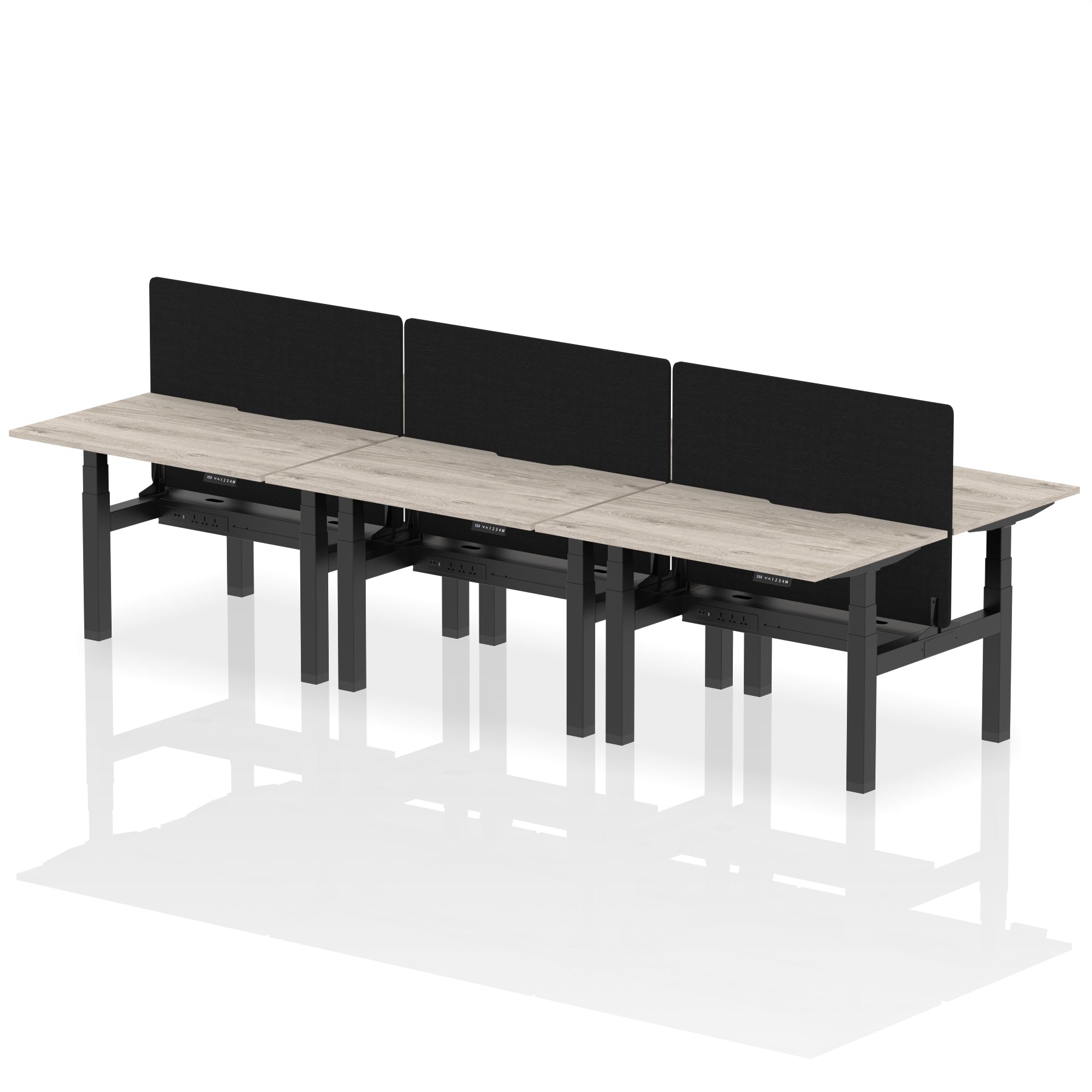 Air Back-to-Back Scalloped Edge Height Adjustable Bench Desk - 6 Person with Black Straight Screen