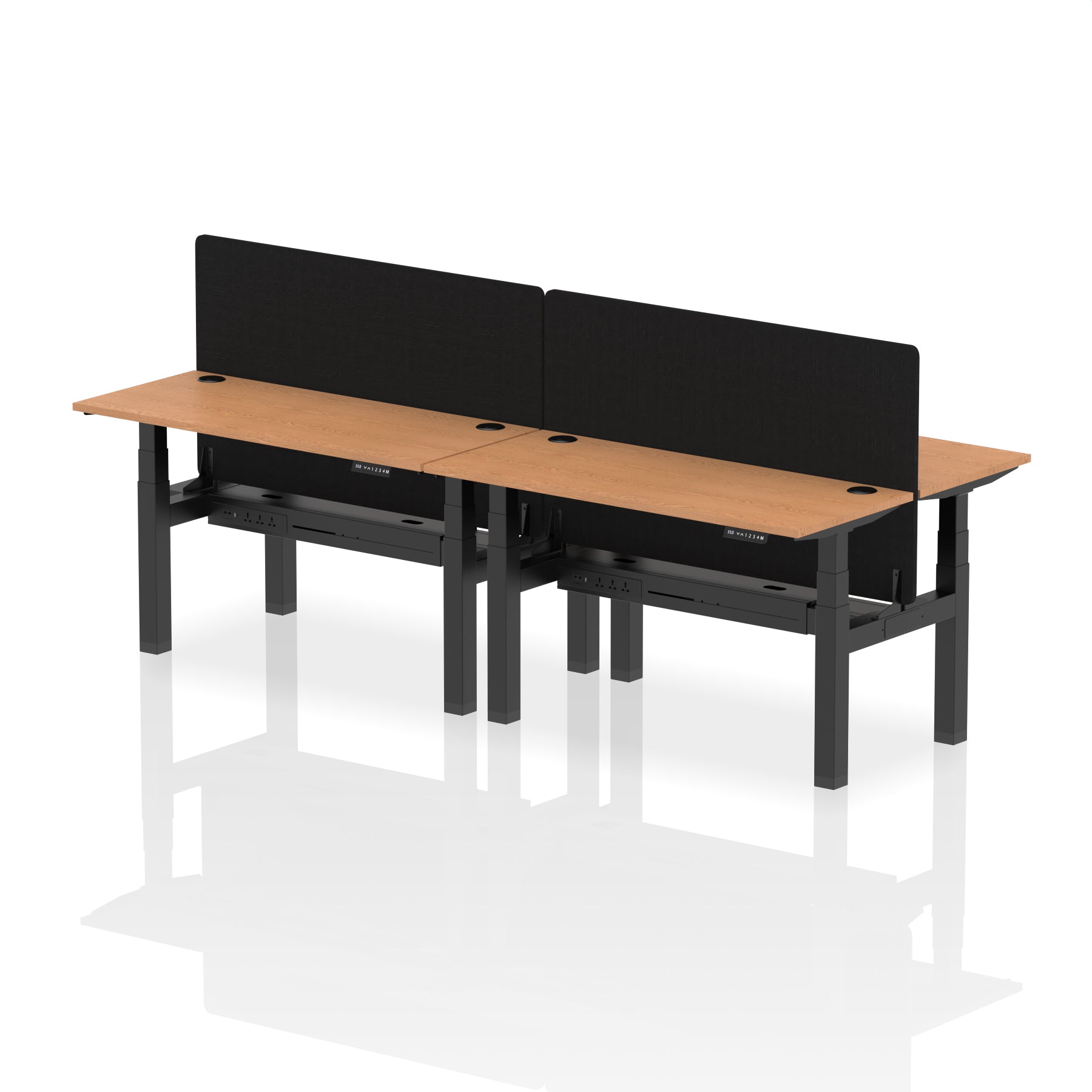 Air Back-to-Back Slimline Height Adjustable Bench Desk - 4 Person with Black Straight Screen