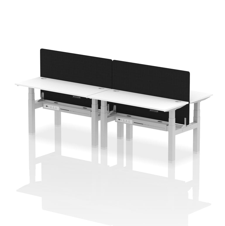 Air Back-to-Back Slimline Height Adjustable Bench Desk - 4 Person with Black Straight Screen