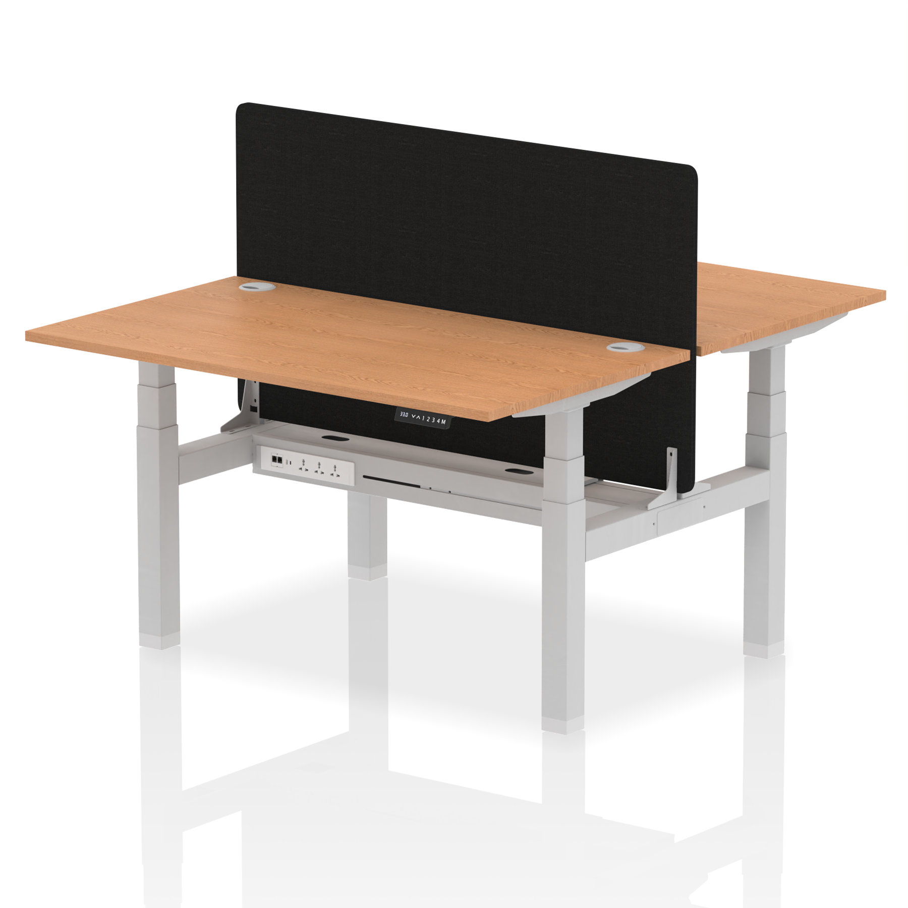 Air Back-to-Back Height Adjustable Bench Desk - 2 Person with Black Straight Screen