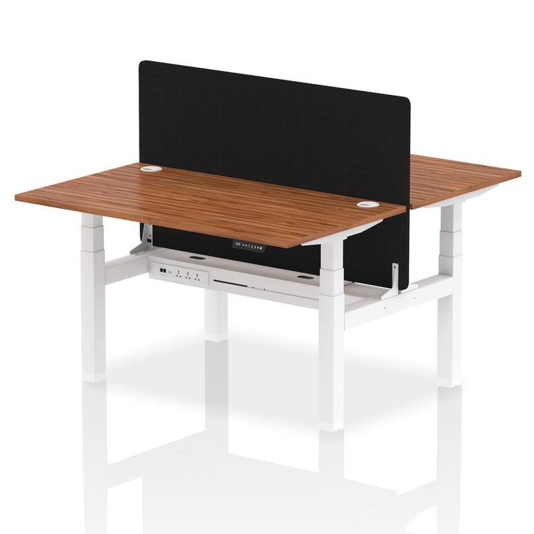 Air Back-to-Back Height Adjustable Bench Desk - 2 Person with Black Straight Screen