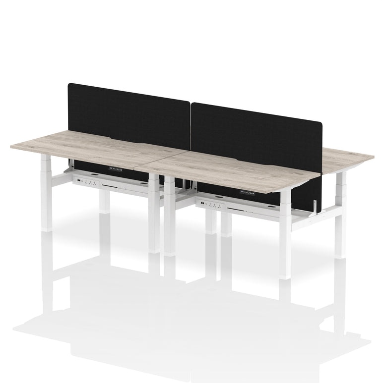 Air Back-to-Back Scalloped Edge Height Adjustable Bench Desk - 4 Person with Black Straight Screen