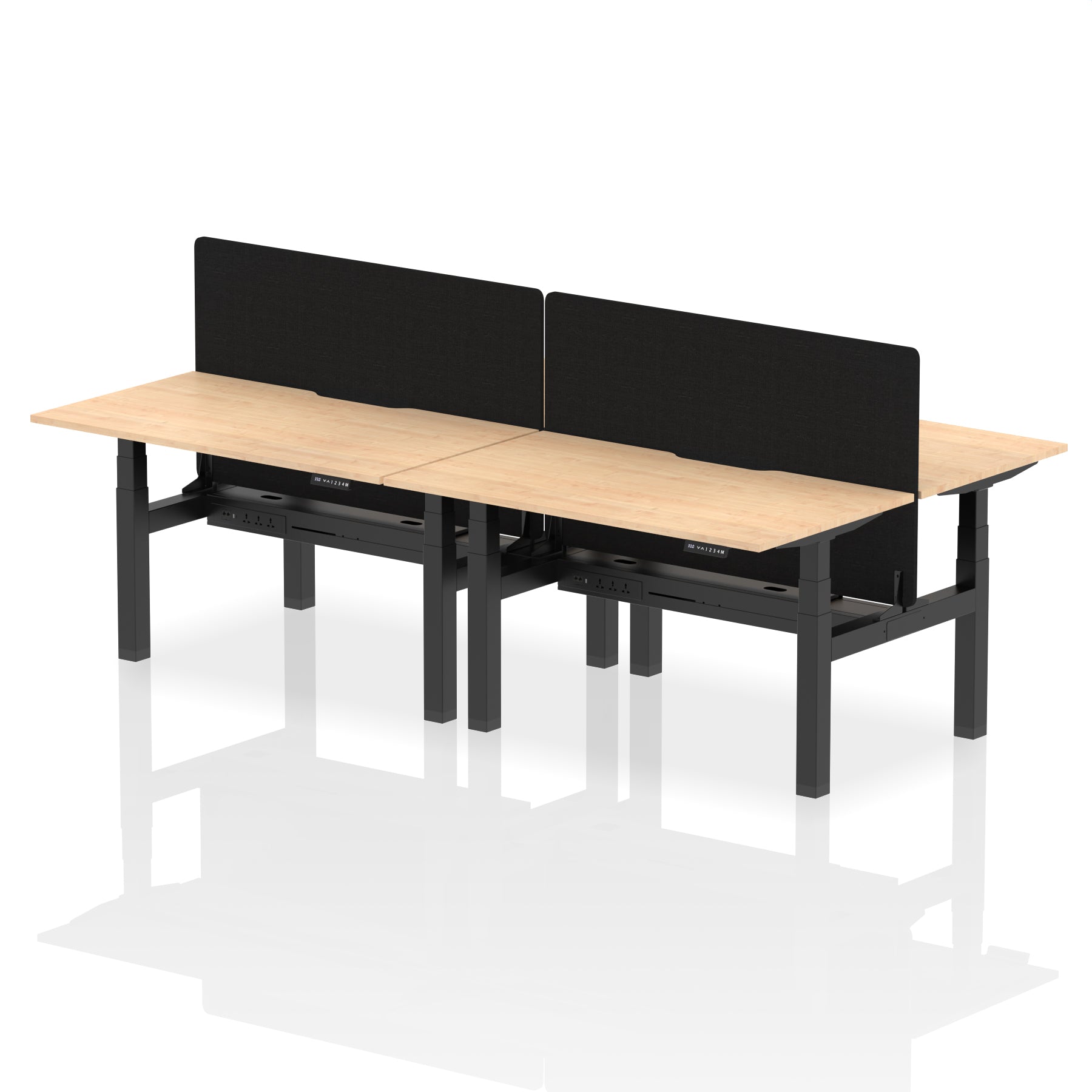 Air Back-to-Back Scalloped Edge Height Adjustable Bench Desk - 4 Person with Black Straight Screen