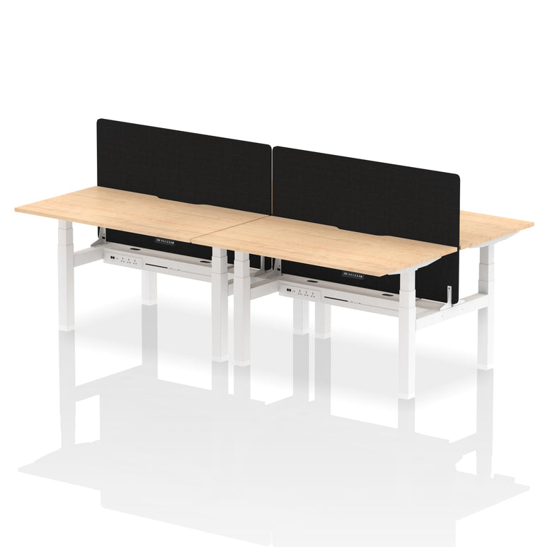 Air Back-to-Back Scalloped Edge Height Adjustable Bench Desk - 4 Person with Black Straight Screen