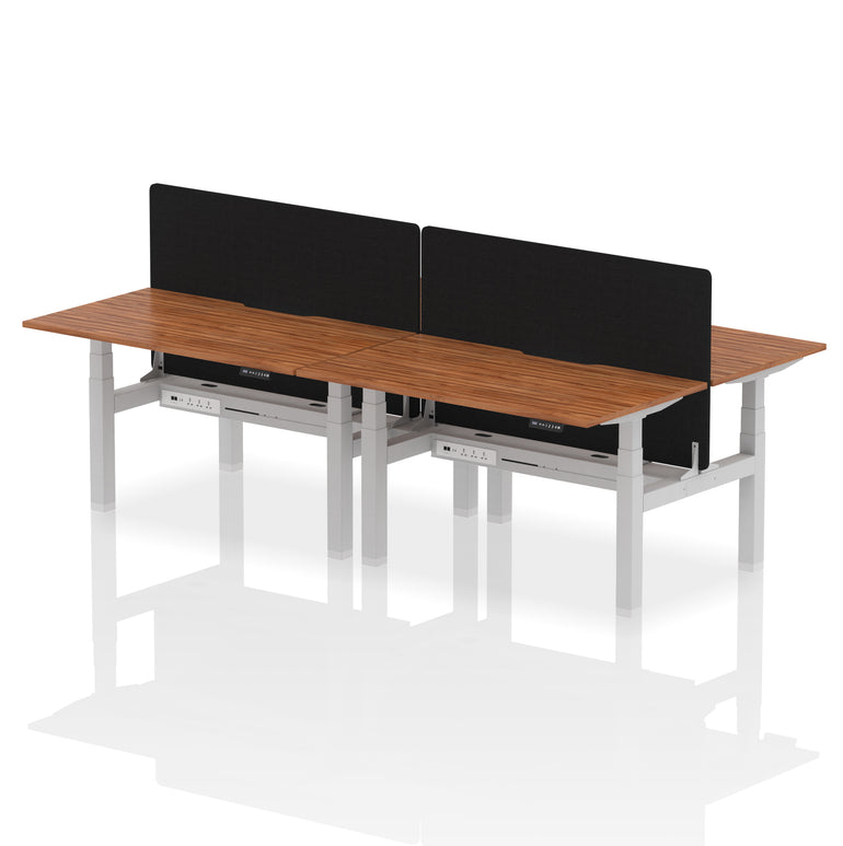 Air Back-to-Back Scalloped Edge Height Adjustable Bench Desk - 4 Person with Black Straight Screen