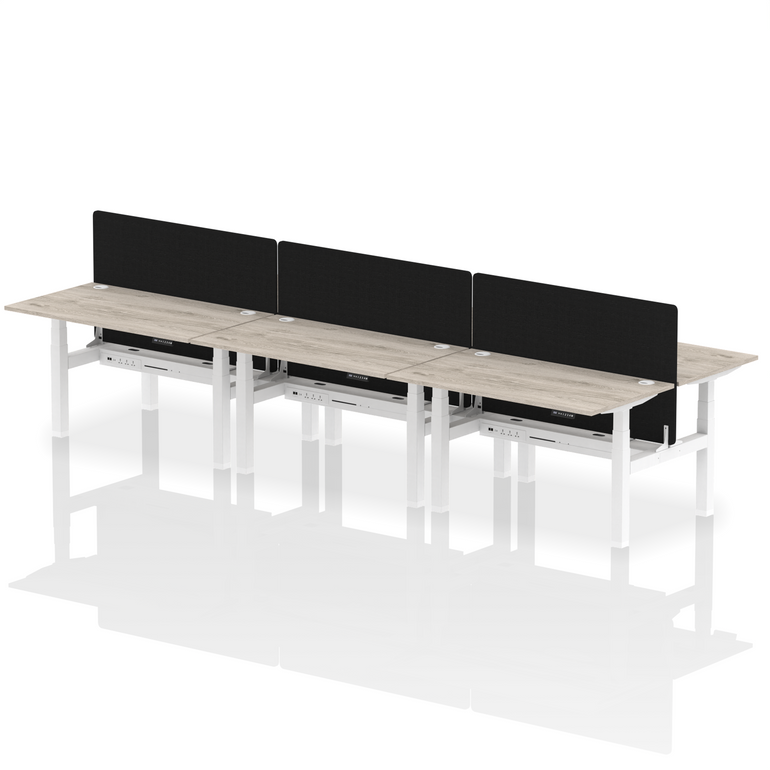 Air Back-to-Back Height Adjustable Bench Desk - 6 Person with Black Straight Screen
