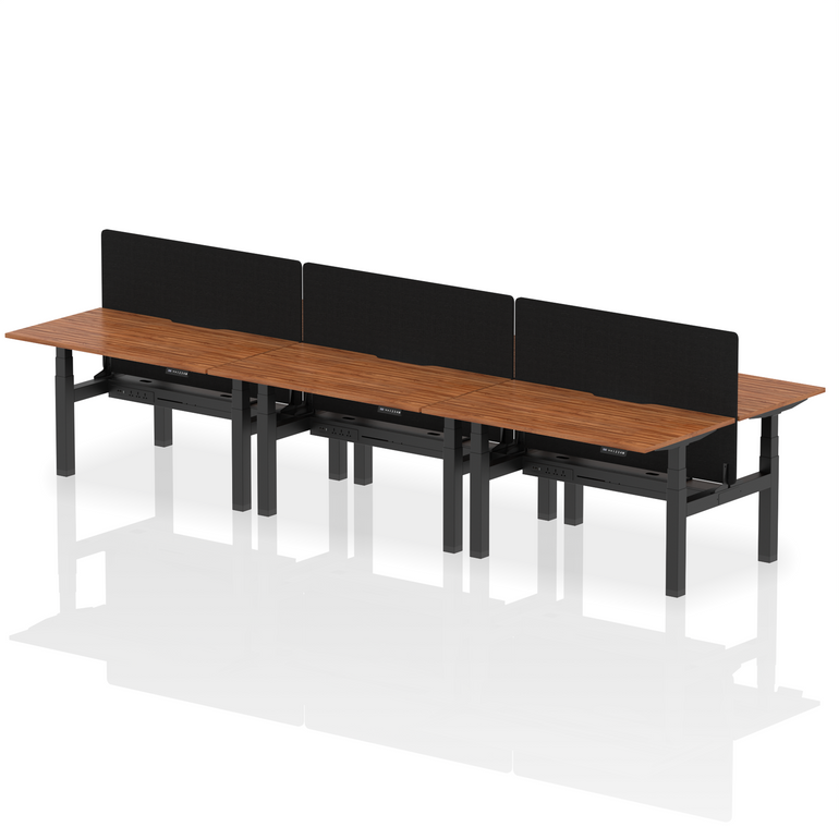 Air Back-to-Back Scalloped Edge Height Adjustable Bench Desk - 6 Person with Black Straight Screen