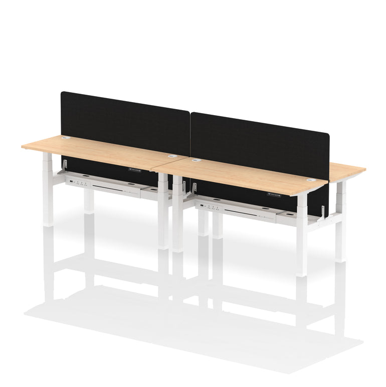 Air Back-to-Back Slimline Height Adjustable Bench Desk - 4 Person with Black Straight Screen