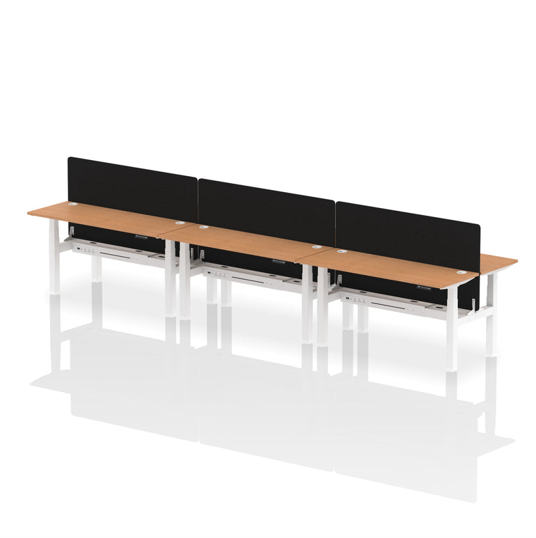 Air Back-to-Back Slimline Height Adjustable Bench Desk - 6 Person with Black Straight Screen