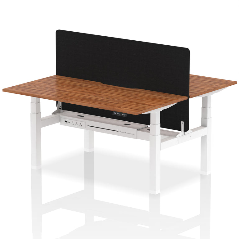 Air Back-to-Back Scalloped Edge Height Adjustable Bench Desk - 2 Person with Black Straight Screen