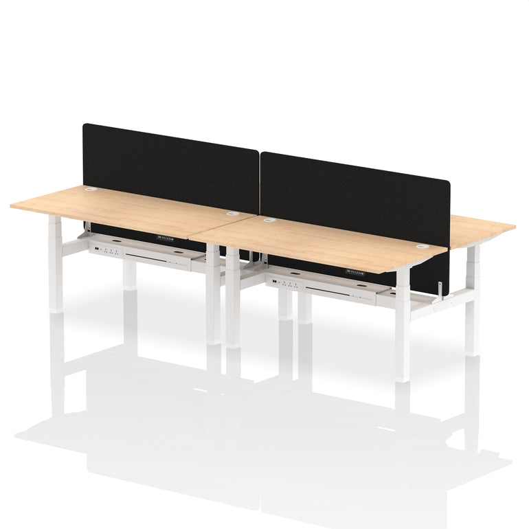 Air Back-to-Back Height Adjustable Bench Desk - 4 Person with Black Straight Screen