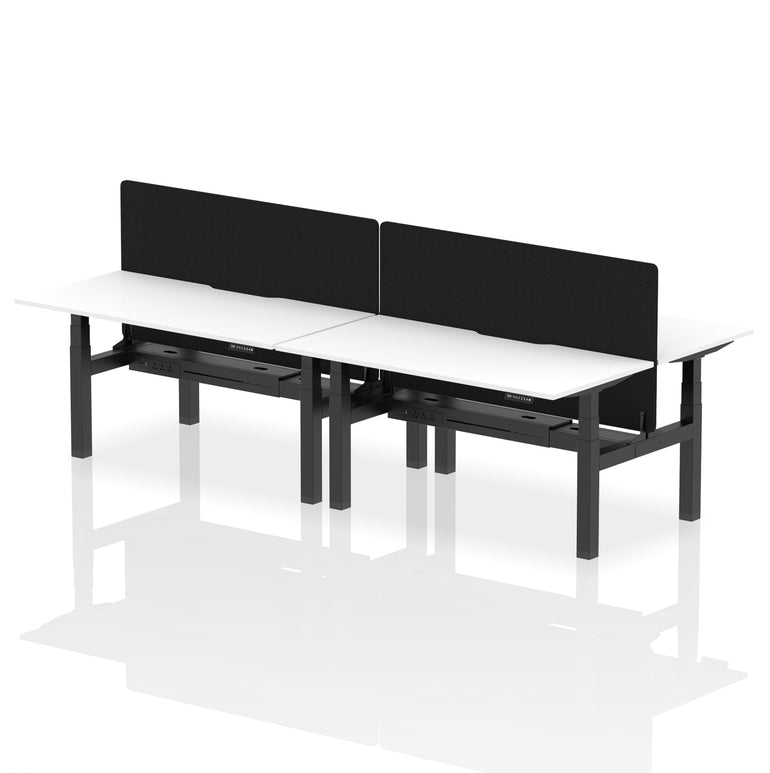 Air Back-to-Back Scalloped Edge Height Adjustable Bench Desk - 4 Person with Black Straight Screen
