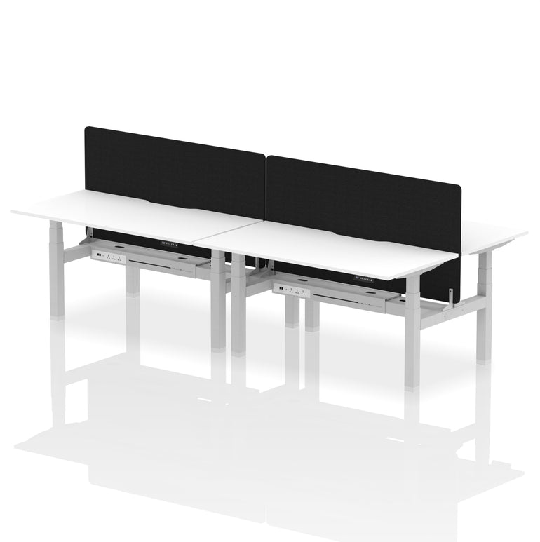 Air Back-to-Back Scalloped Edge Height Adjustable Bench Desk - 4 Person with Black Straight Screen