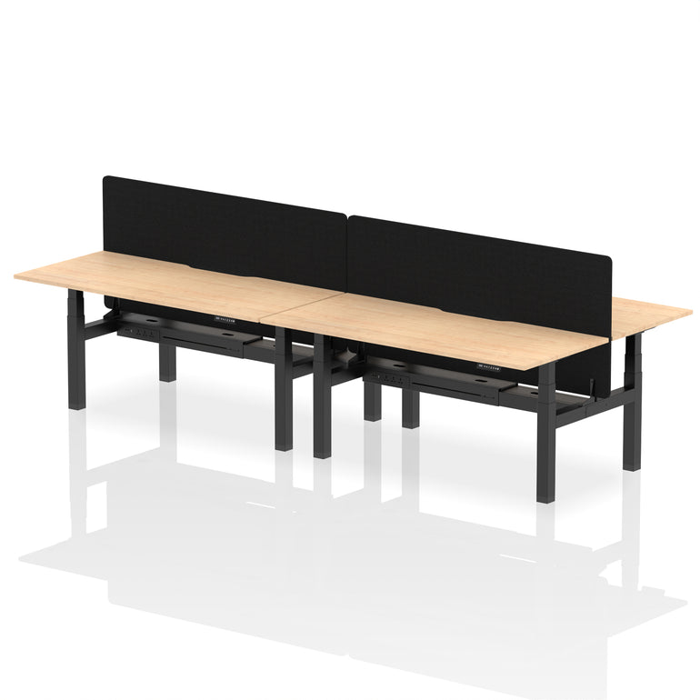 Air Back-to-Back Scalloped Edge Height Adjustable Bench Desk - 4 Person with Black Straight Screen
