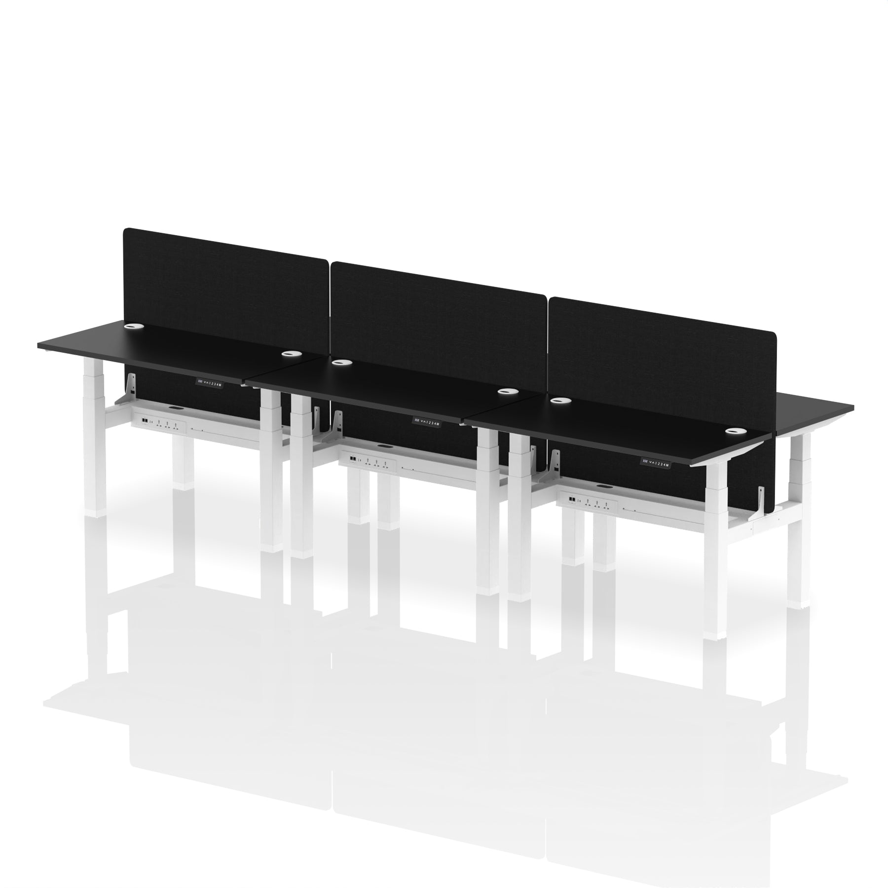 Air Back-to-Back Slimline Height Adjustable Bench Desk - 6 Person with Black Straight Screen