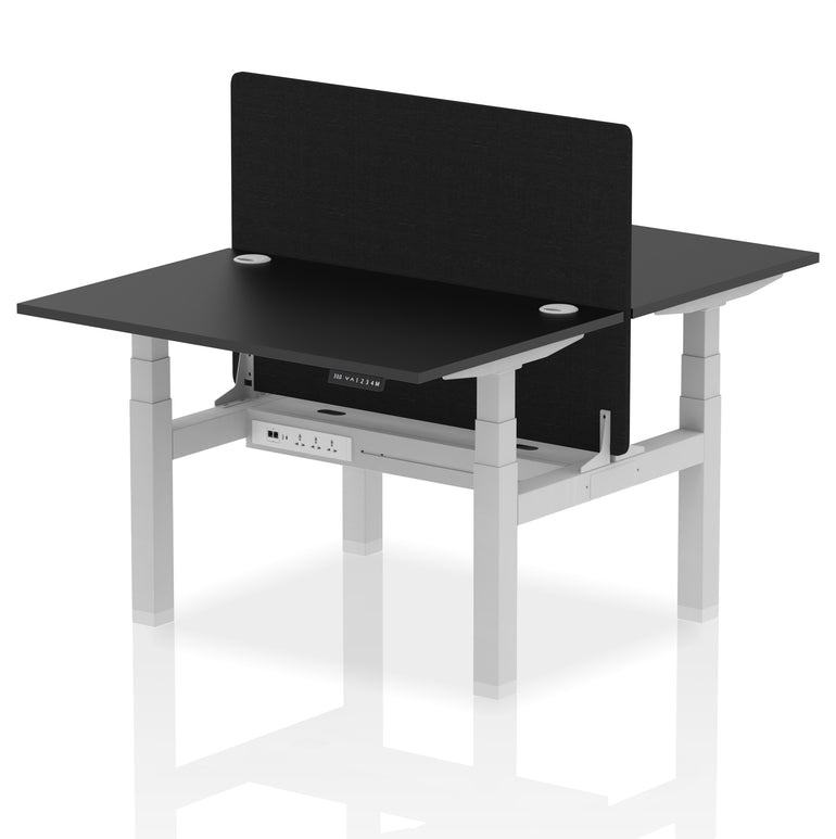 Air Back-to-Back Height Adjustable Bench Desk - 2 Person with Black Straight Screen
