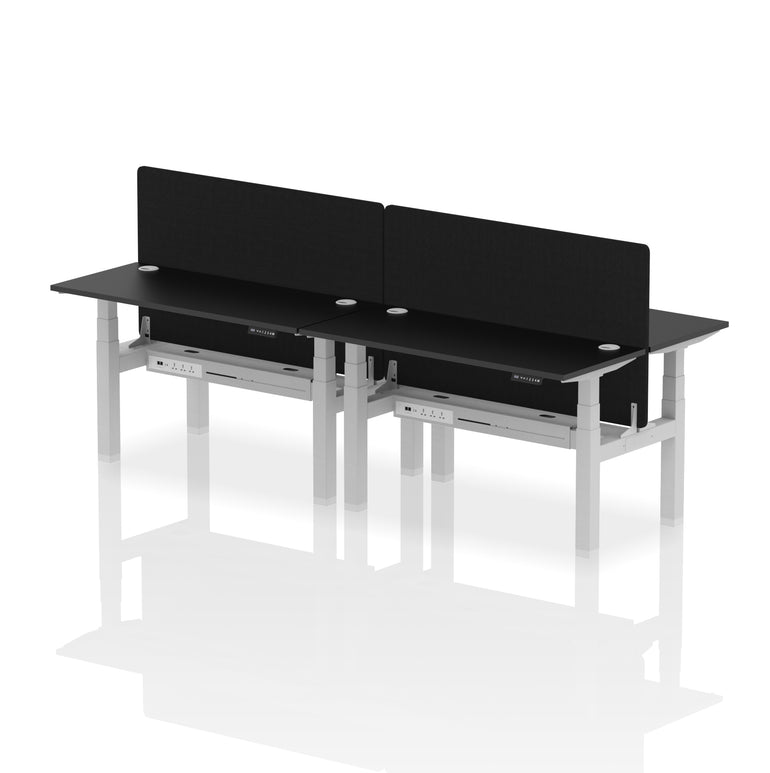 Air Back-to-Back Slimline Height Adjustable Bench Desk - 4 Person with Black Straight Screen