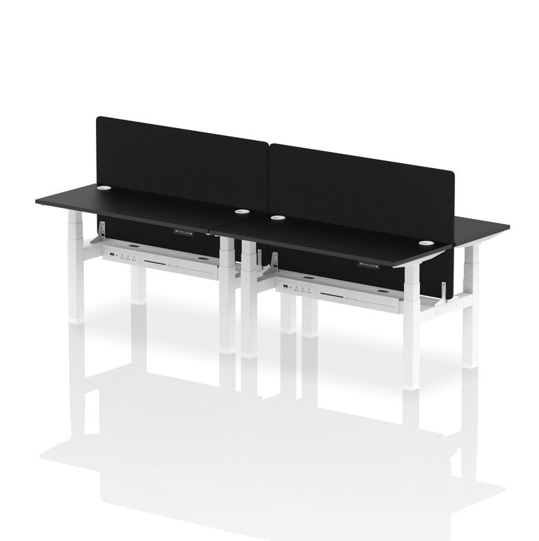 Air Back-to-Back Slimline Height Adjustable Bench Desk - 4 Person with Black Straight Screen