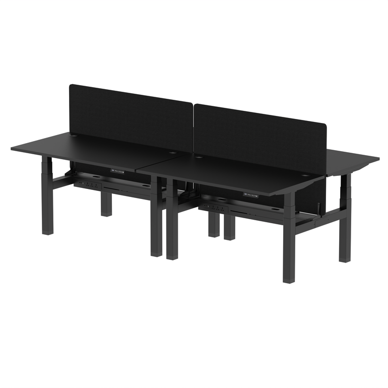 Air Back-to-Back Height Adjustable Bench Desk - 4 Person with Black Straight Screen