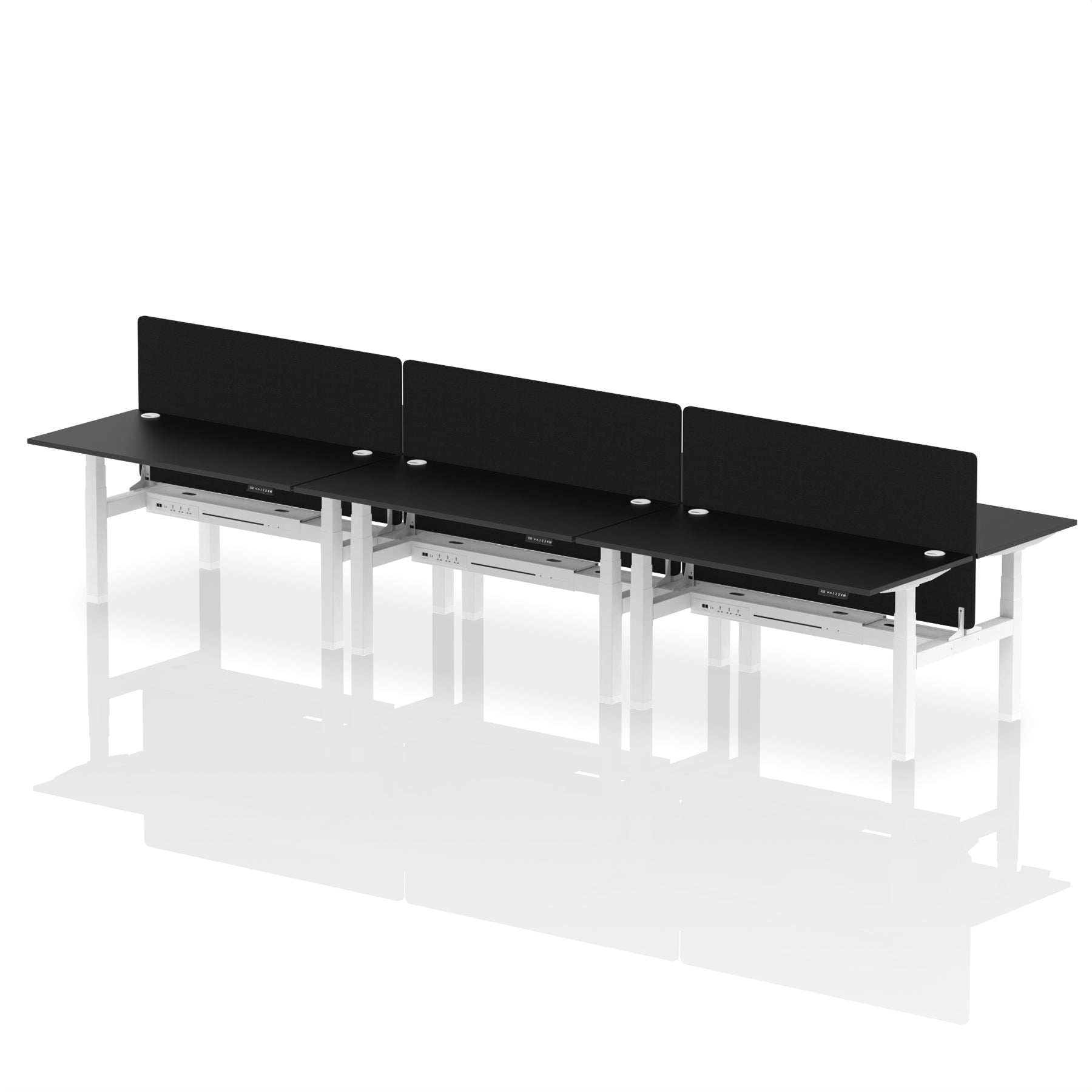 Air Back-to-Back Height Adjustable Bench Desk - 6 Person with Black Straight Screen