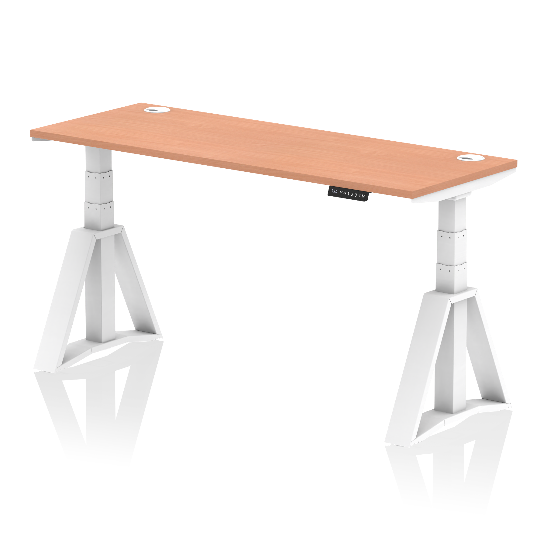 Air Height Adjustable Slimline Desk With Cable Ports With Piste Foot