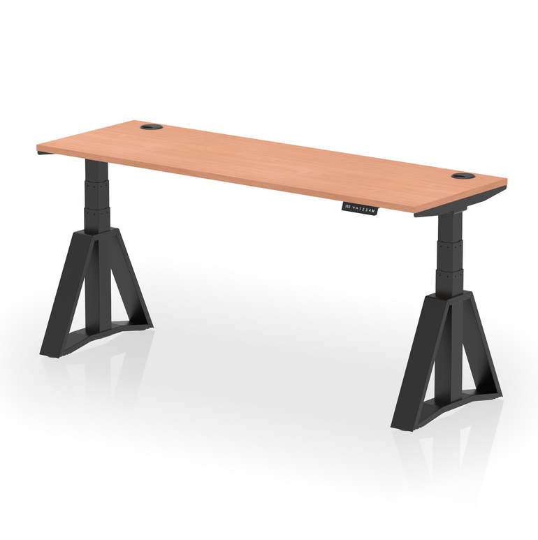 Air Height Adjustable Slimline Desk With Cable Ports With Piste Foot