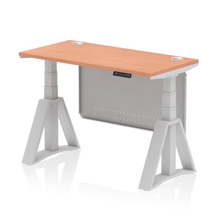 Air Height Adjustable Slimline Desk With Cable Ports With Steel Modesty Panel With Piste Foot