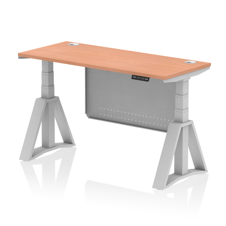 Air Height Adjustable Slimline Desk With Cable Ports With Steel Modesty Panel With Piste Foot