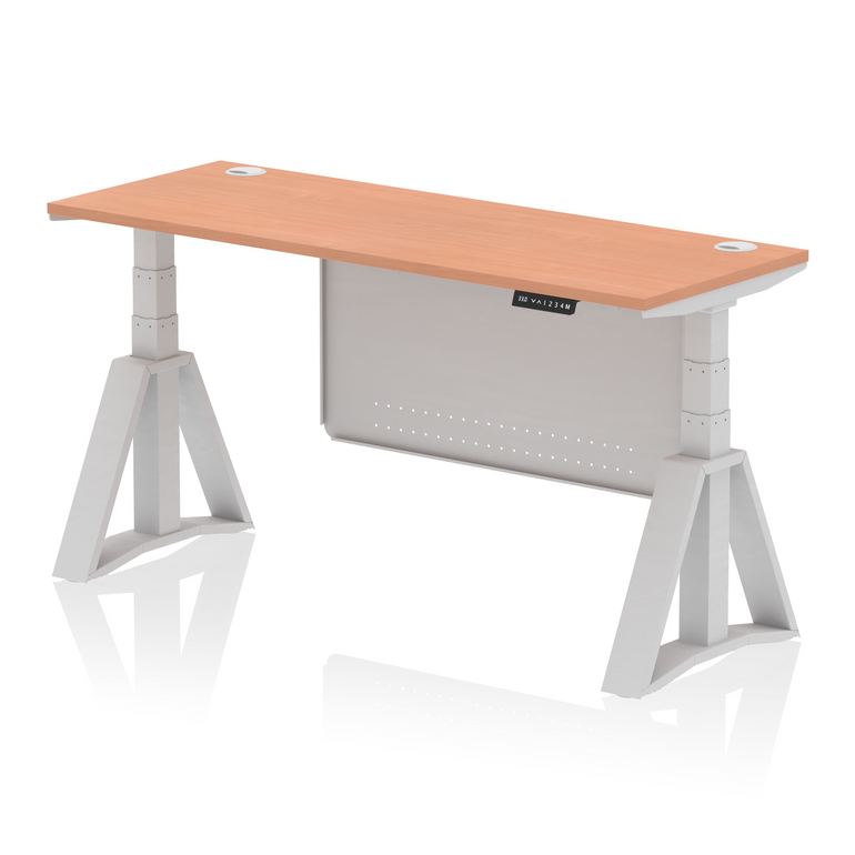 Air Height Adjustable Slimline Desk With Cable Ports With Steel Modesty Panel With Piste Foot