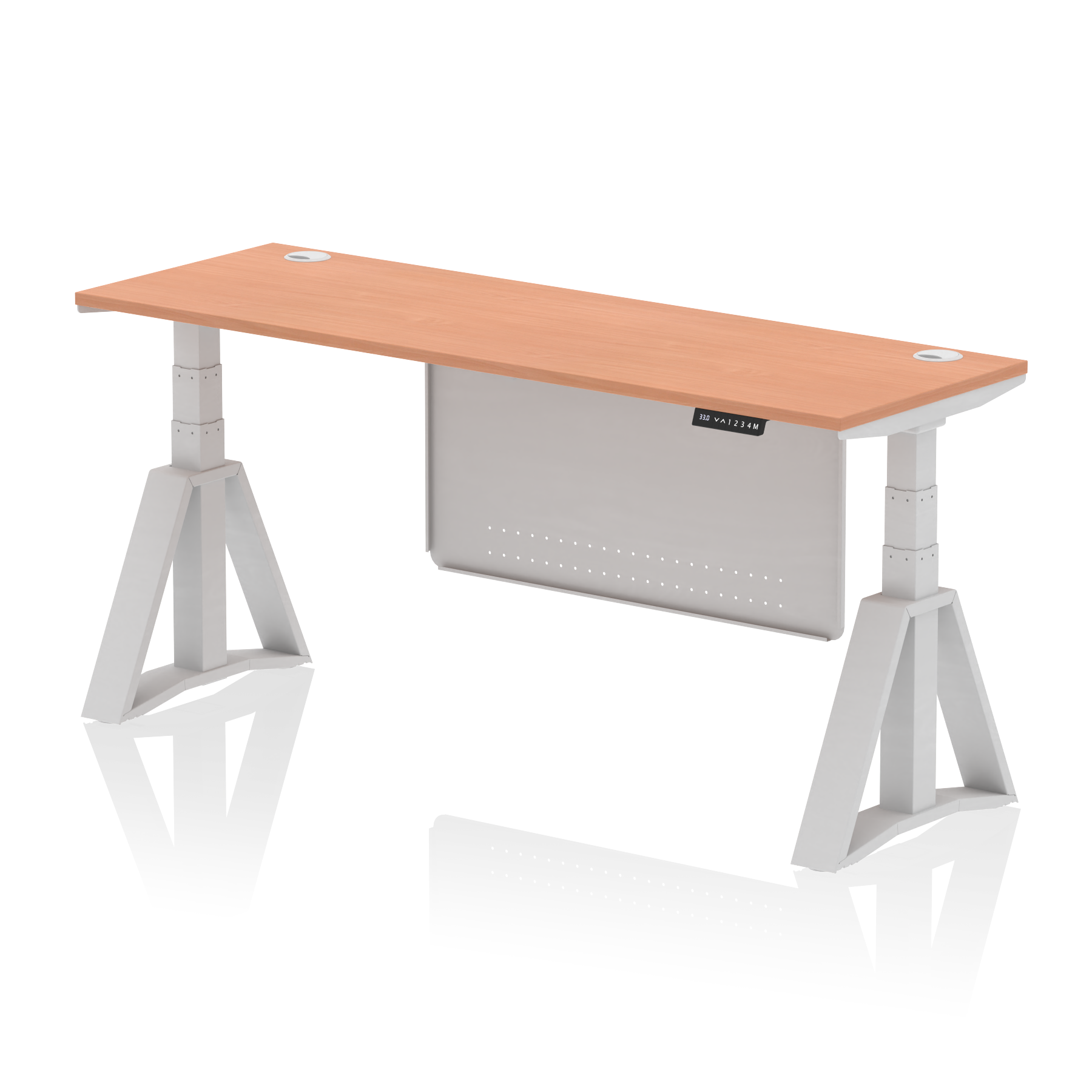 Air Height Adjustable Slimline Desk With Cable Ports With Steel Modesty Panel With Piste Foot